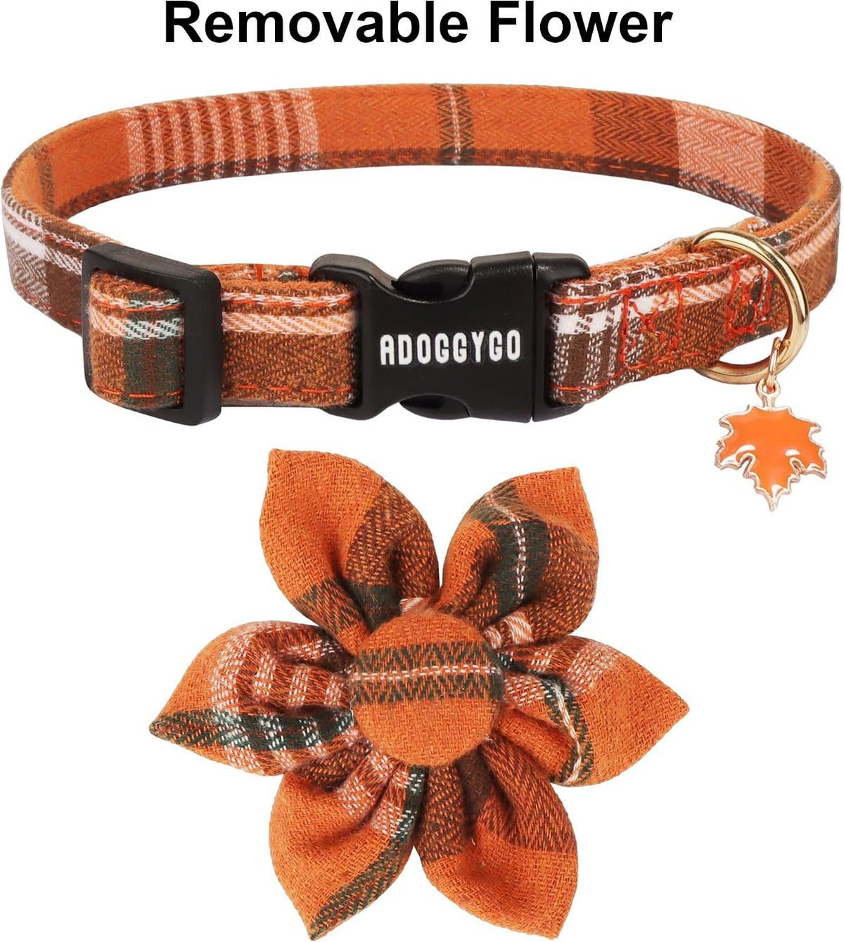 ADOGGYGO Fall Plaid Dog Collar 2 Pack, Thanksgiving Dog Bow Tie - Large / Fall Flower - image 2