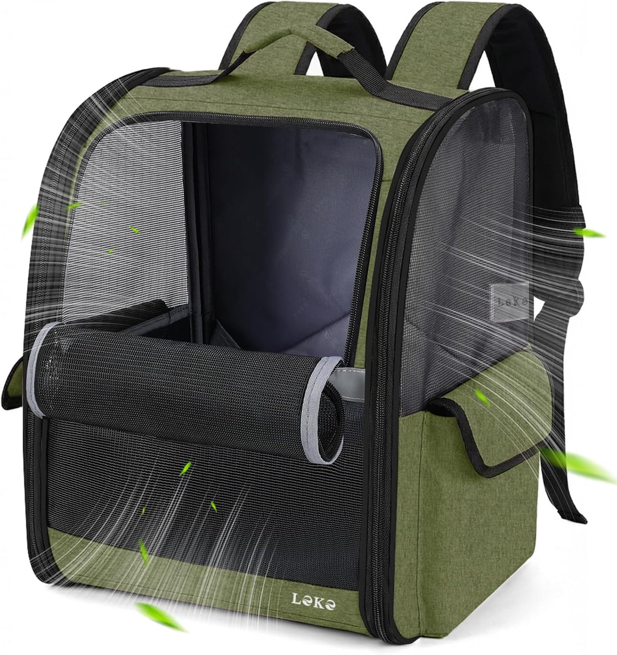 Lekereise Dog Carrier Backpack for Small Medium Dogs Cats up to 18 lbs - Green / M-Mesh Window