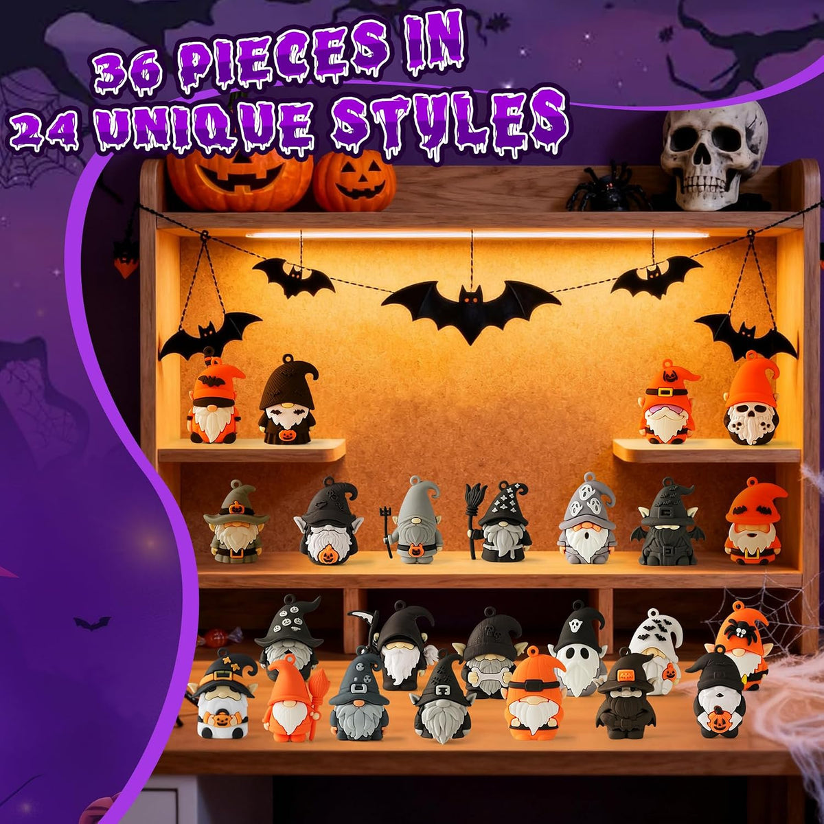 compareye 36 small Halloween gnome figures in black silicone - view 4