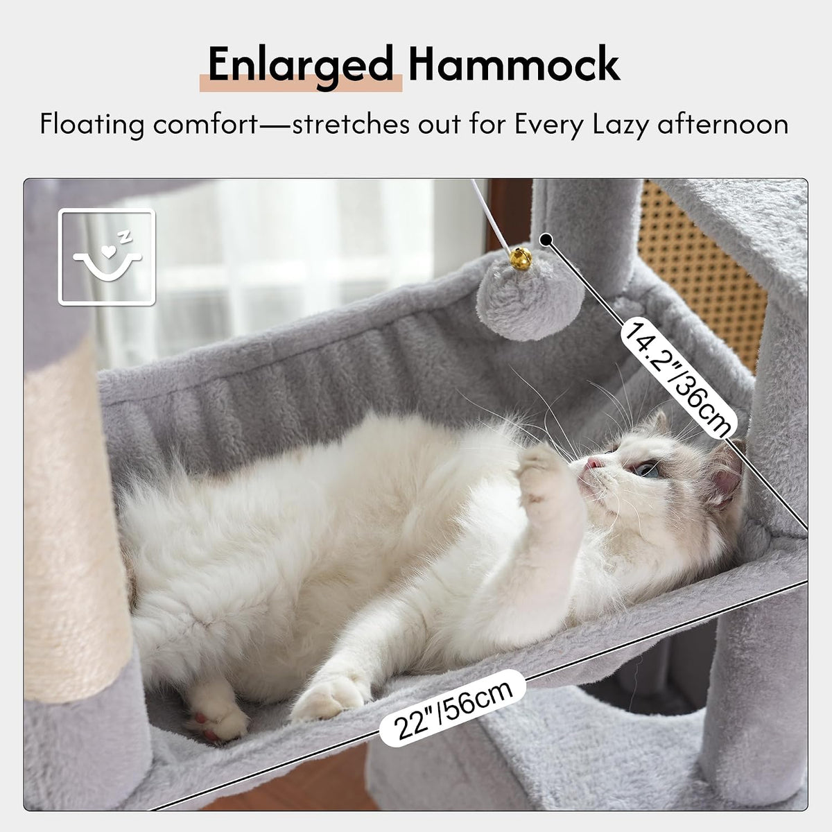 Cat Tree 32” Small Cat Tower with Large Hammock 16”& Self Groomer – Essentials for Cats - XXL-70" / Gray - image 3