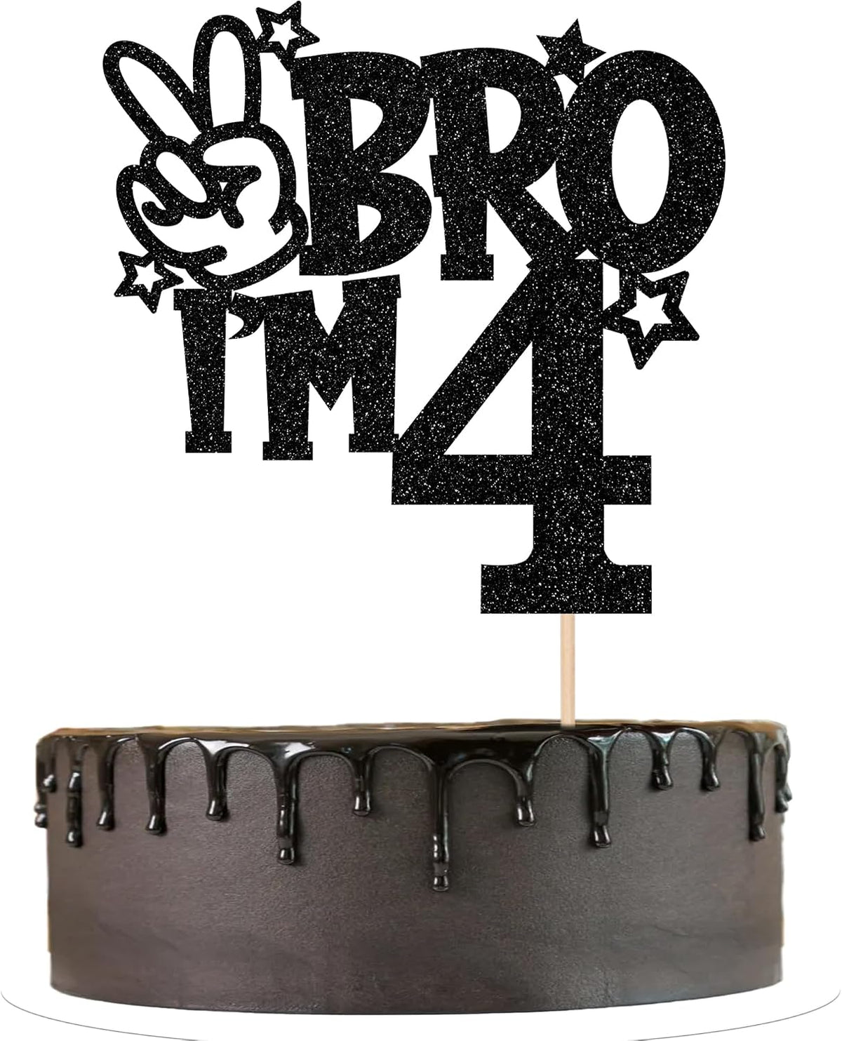 1 PCS Brother I'm 7 Cake Topper Glitter Star Happy 7th Birthday Cake - Black 4th