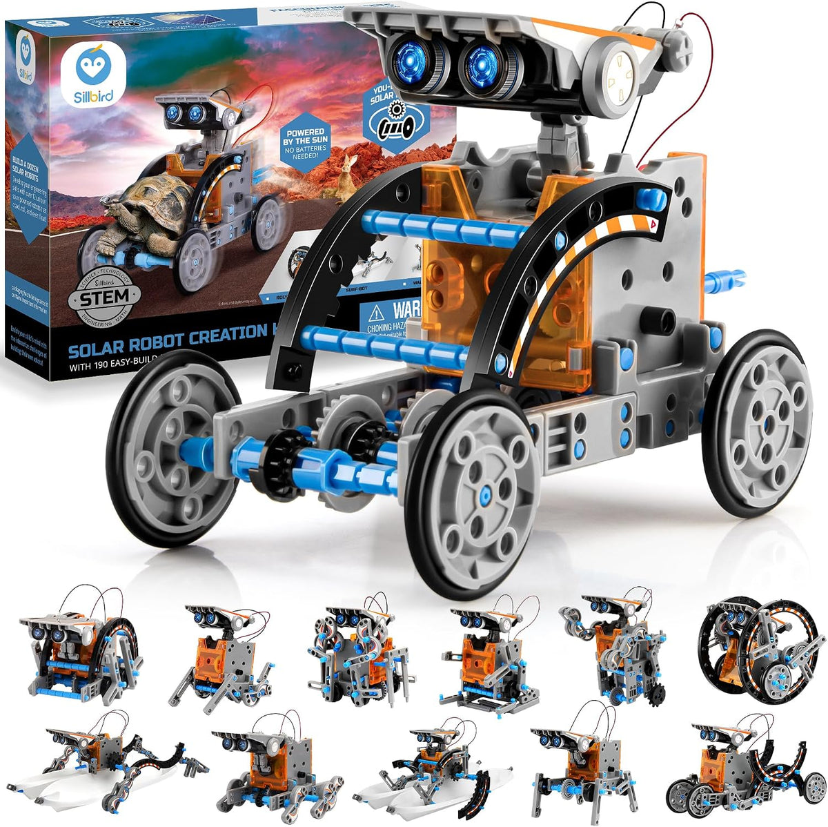 Sillbird 12-in-1 Solar Robot Building Kit STEM Gift for Boys Ages 8-13 – Fun for Kids & Family - 12in1-blue Grey