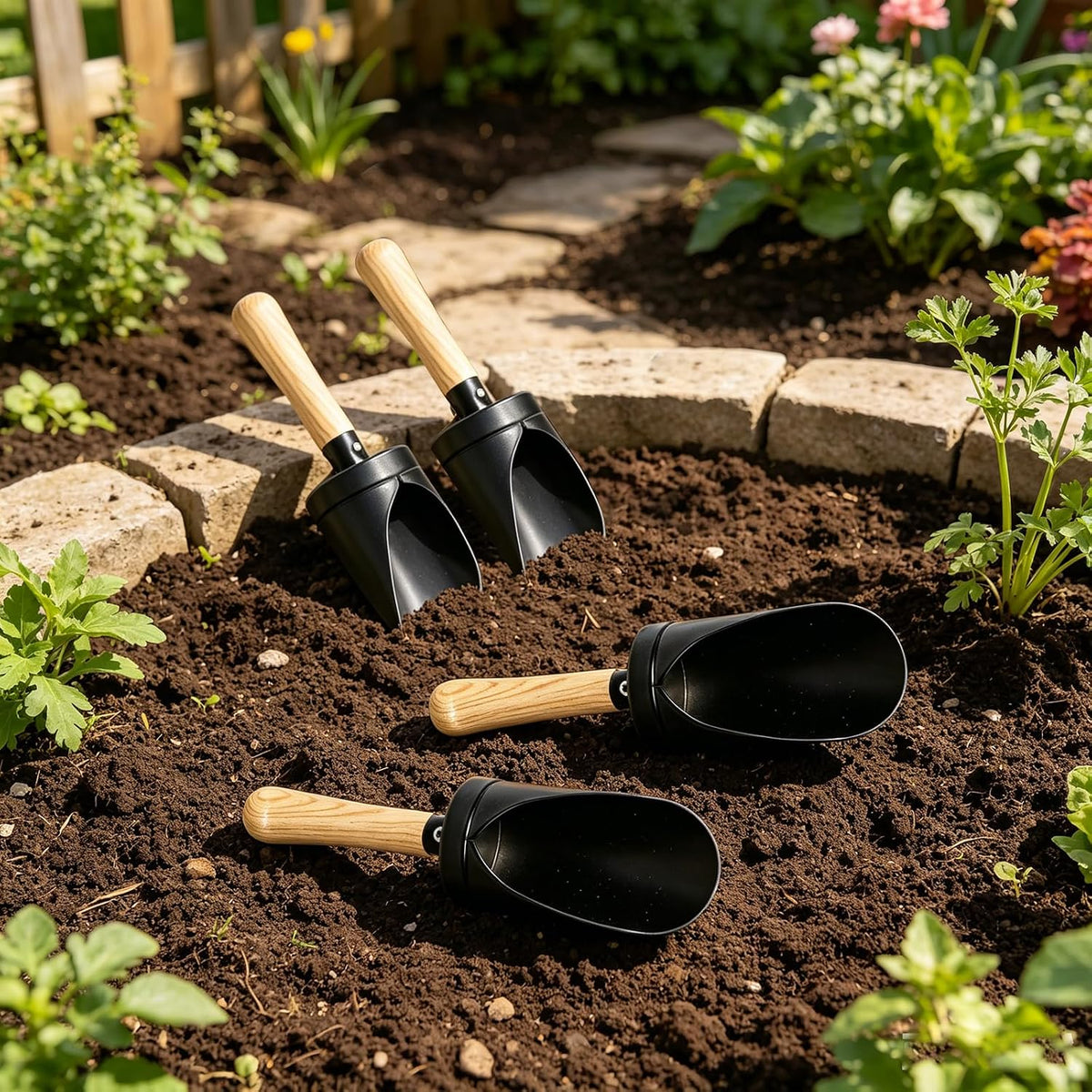 7PCS Kids Gardening Tools, Long Shovel, Rake for Leaves, Spade - 4pcs black sand shovels - image 4
