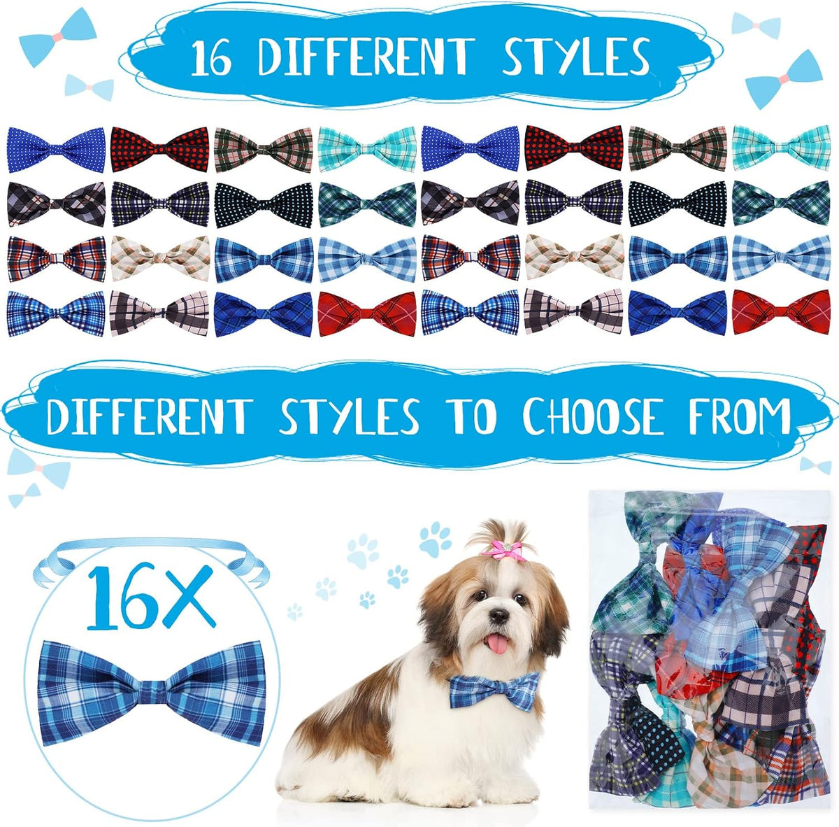Weewooday 16 Pack Plaid Dog Bowties for Small Dogs Slide on Collar – Essentials for Dogs - image 2