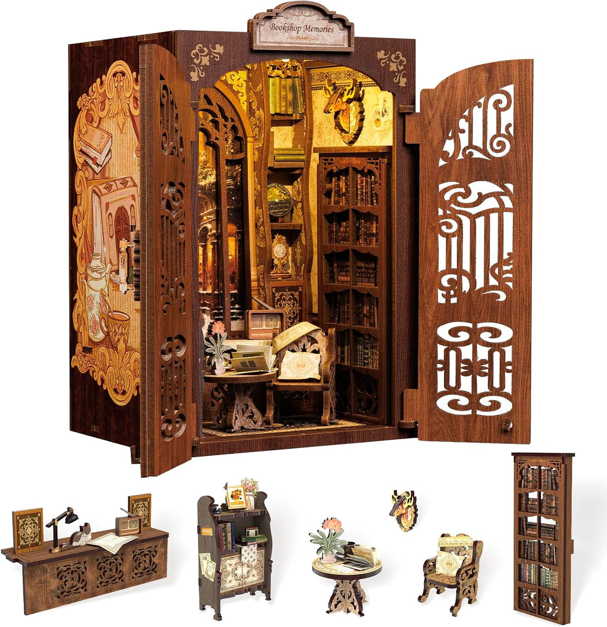 Cutefun Book Nook Kit - DIY Miniature Dollhouse Kit for Adults and Teens – Fun for Kids & Family - Bookshop Memories