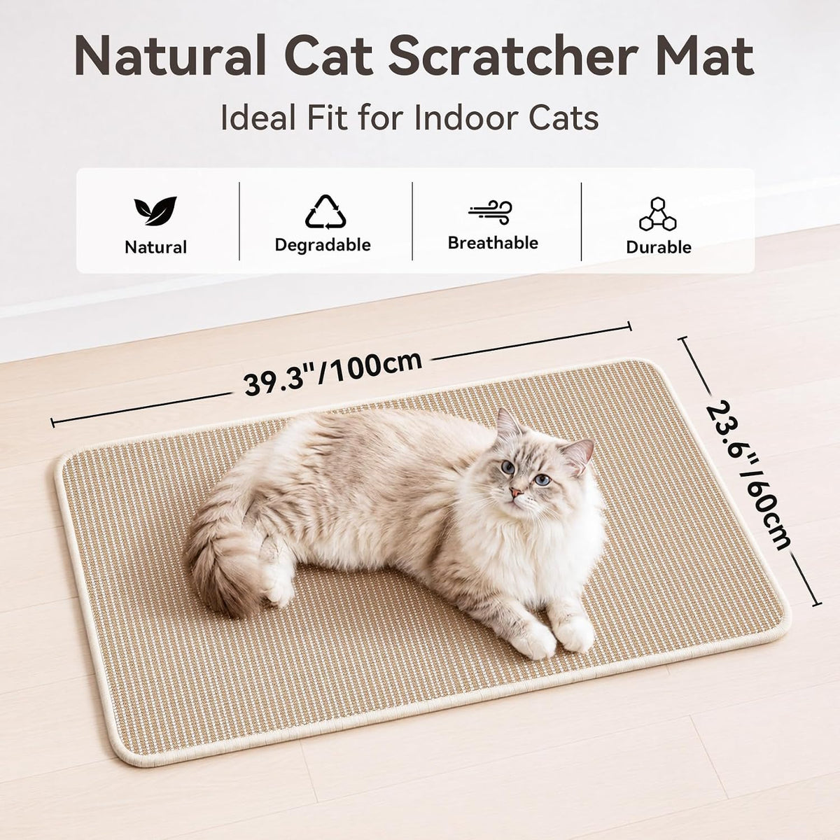 Cat Scratcher Mat, 23.6"x15.7" Natural Sisal Cat Scratch Pad – Essentials for Cats - Beige / 1 Pack-39.3"x23.6" - image 2
