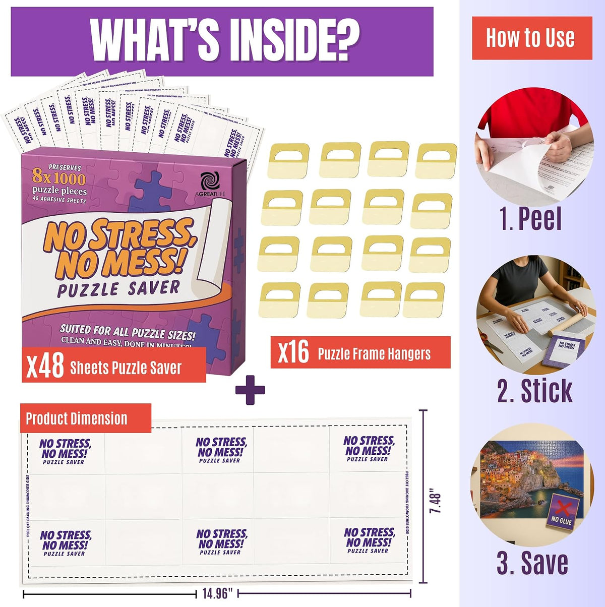 Permanent Adhesive Puzzle Saver Sheets, Preserve 2, No Stress - 48 Sheets - image 3