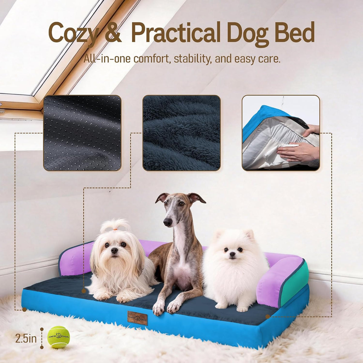 Comfort Expression Orthopedic XL Dog Bed for Large and Extra Large - Ocean Twilight / 36"L x 27"W x 7.5"Th - image 4