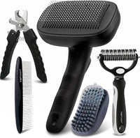 5 PCS Pet Grooming Kit, Dog Brush & Dematting Rake for Long Hair – Essentials for Cats - Black 5pc