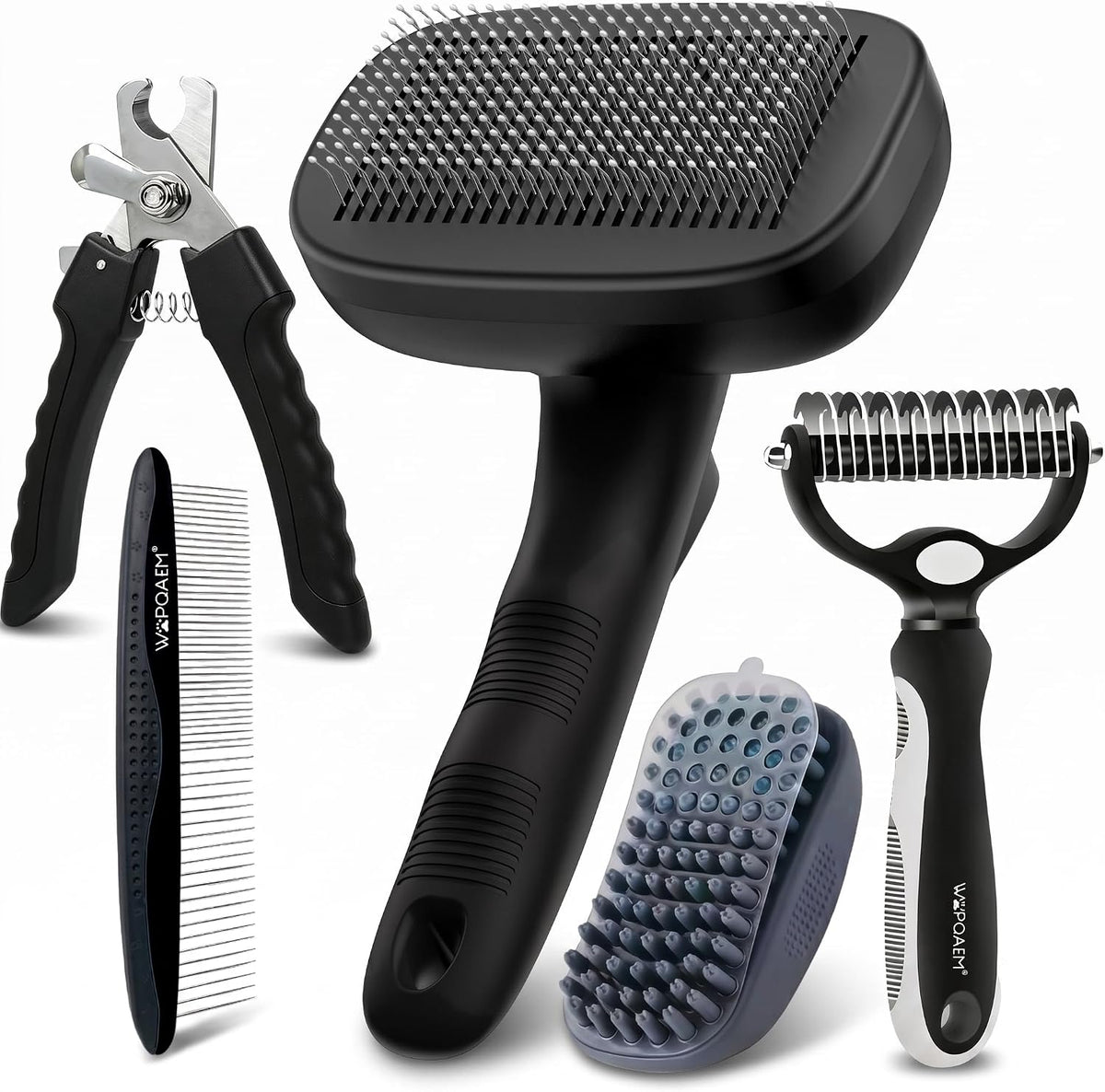 5 PCS Pet Grooming Kit, Dog Brush & Dematting Rake for Long Hair – Essentials for Cats - Black 5pc