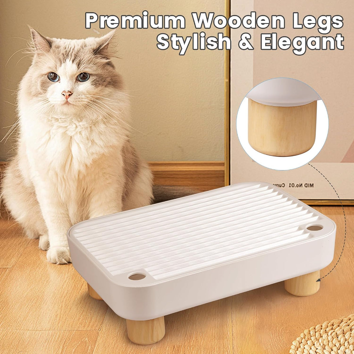 Litter Box Step, Litter Box Ramp/Catcher with Wooden Base - White - image 4
