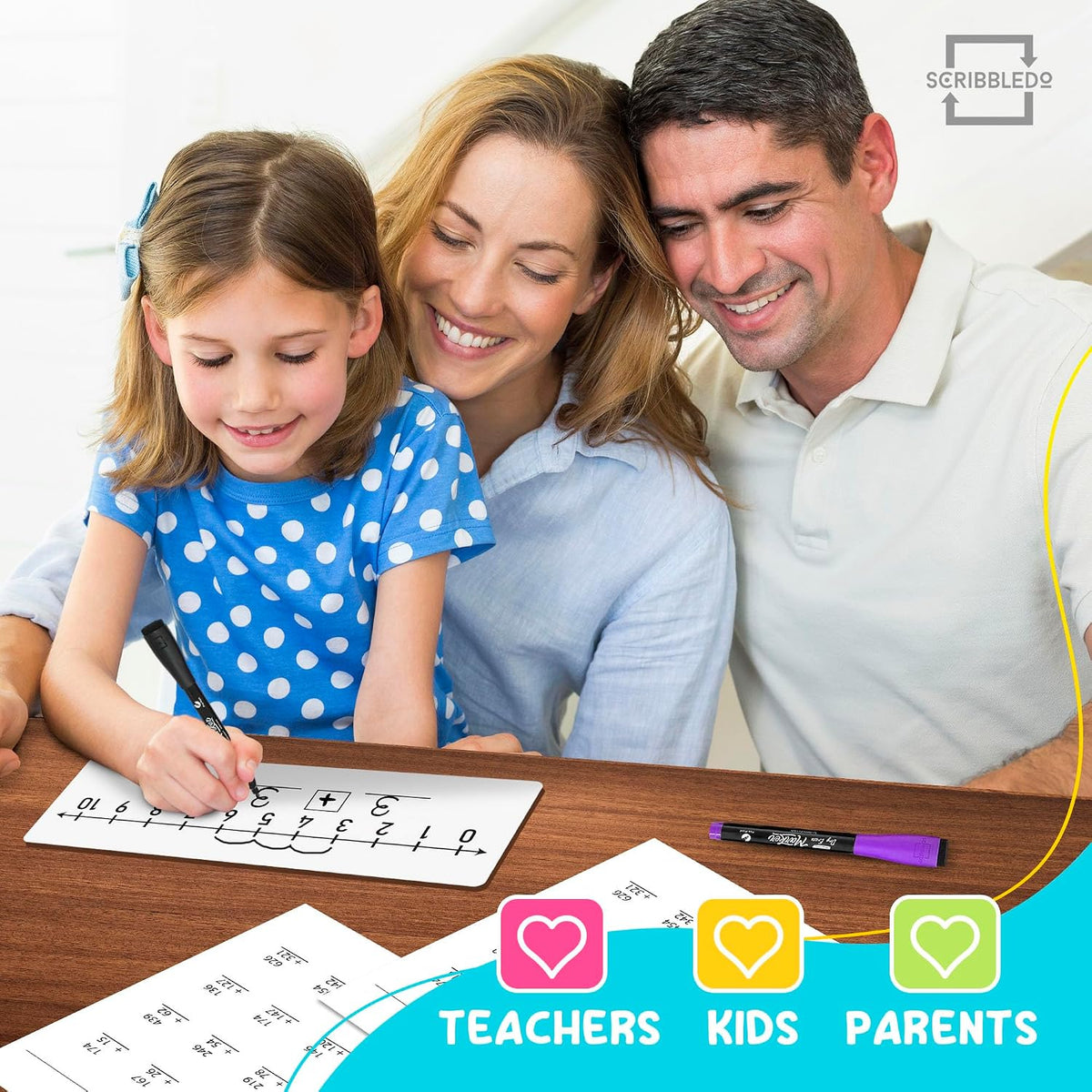 SCRIBBLEDO Dry Erase Number Line Board 12x4 Double Sided 10 Set - 5 Pack with Erasers - image 4