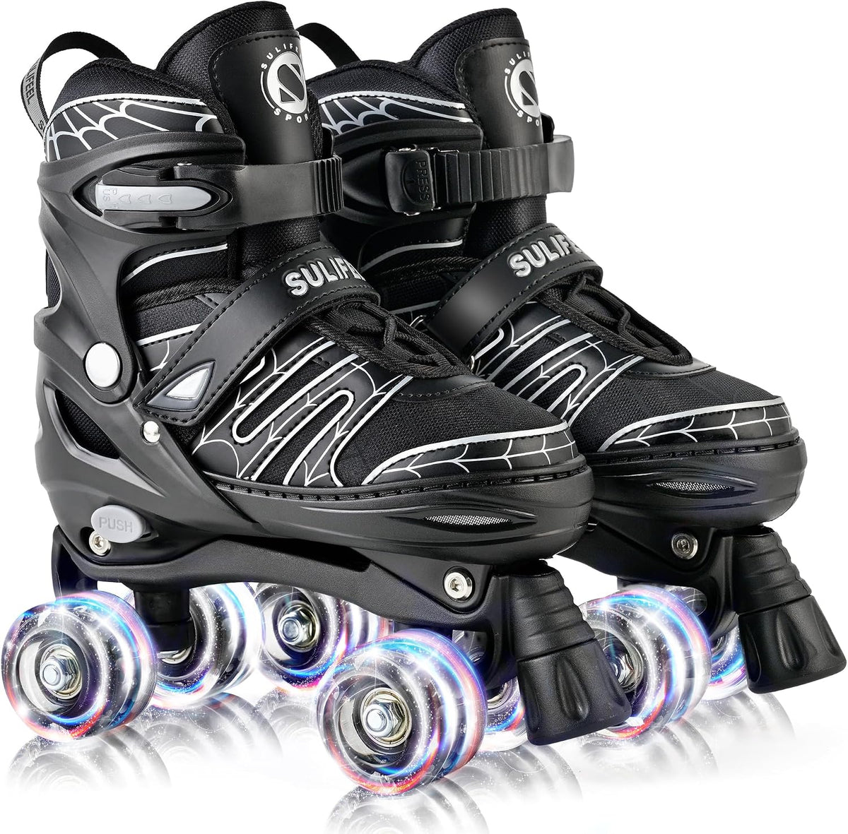 SULIFEEL Adjustable Kids Roller Skates, Light up Wheels – Fun for Kids & Family - C Spider Black / Small - Little Kid