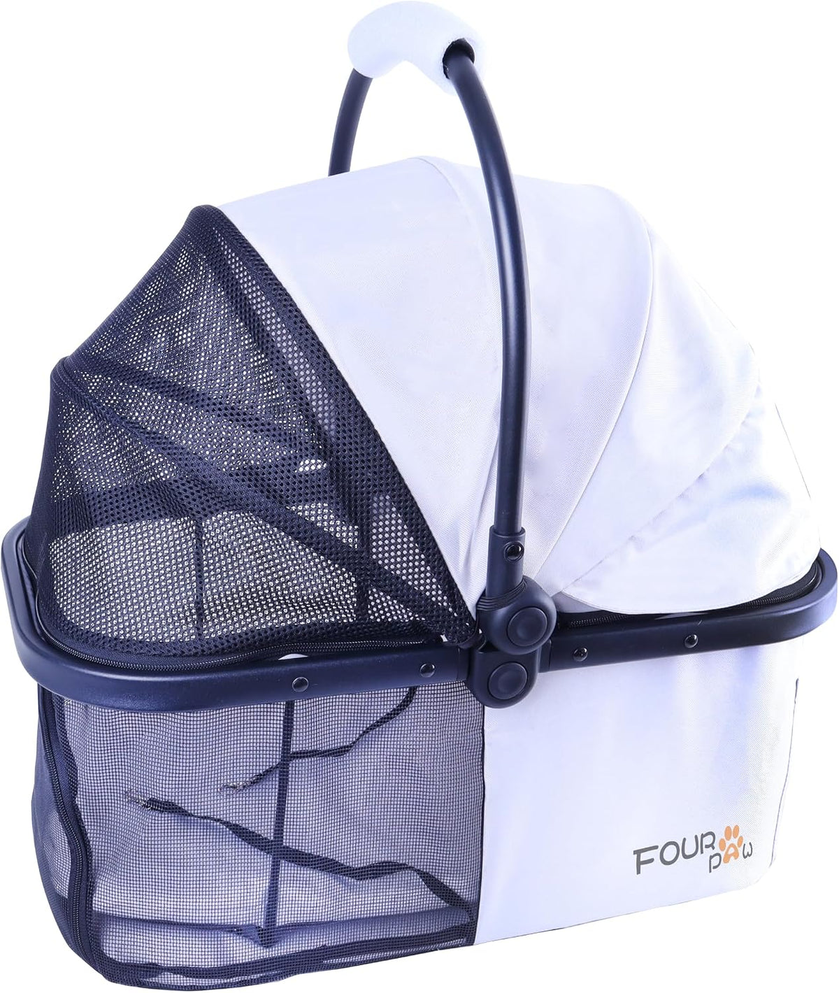 Full-Window pet Stroller 4 Wheels for Cats & Dogs - with Detachable Basket / White+Black - image 3