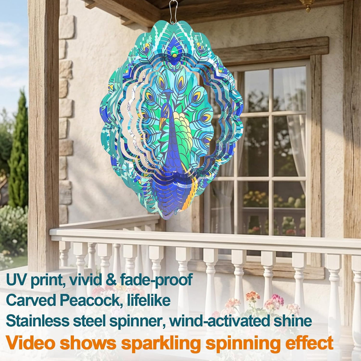 Rooster Metal Wind Spinners - Peacock / 12 Inch - image 2