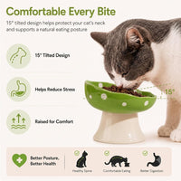 Red Mushroom Cat Bowl, Elevated Ceramic Bowl for Cats – Essentials for Cats - Green - image 4
