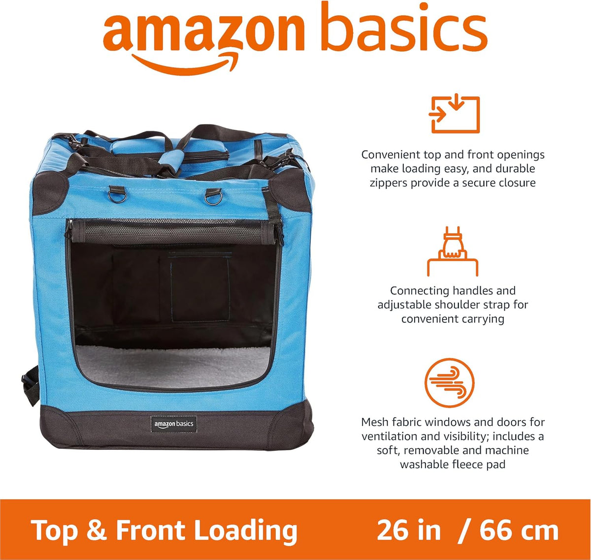 Amazon Basics Portable Folding Soft Pet Dog Crate Carrier Kennel - BLUE / 26.0"L x 18.0"W x 18.0"H - image 2