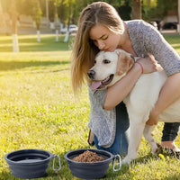 SLSON Dog Bowls Pet Collapsible Bowl with Cover Lids - Black and Black / Medium Solid - image 4
