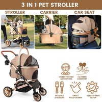 Bicystar Dog Stroller with Detachable Carrier, Rubber Wheels - Tan - image 3