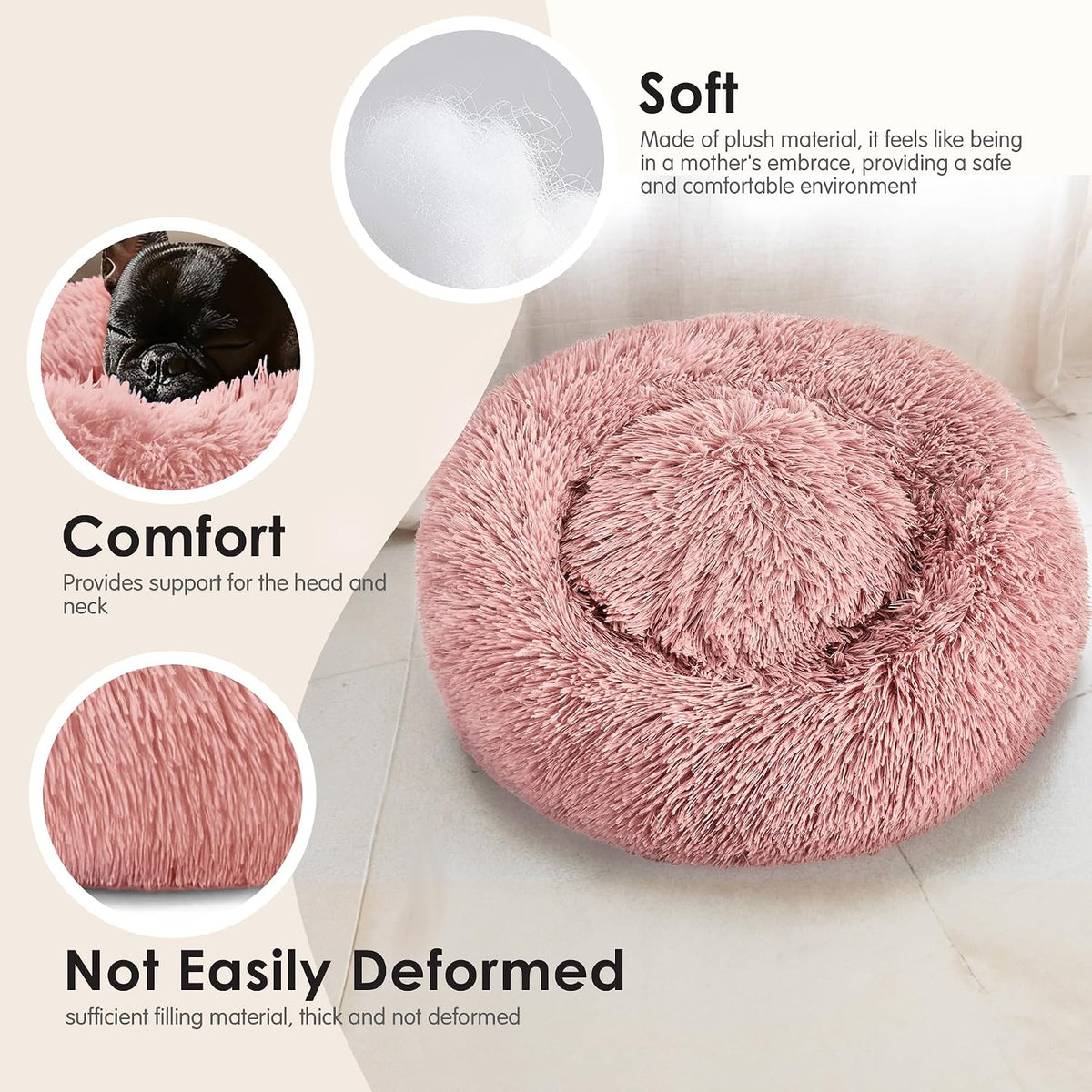 Hoewina Dog & Cat Bed for Indoor Cats - Pink / 32.0"L x 32.0"W x 8.0"Th - image 4