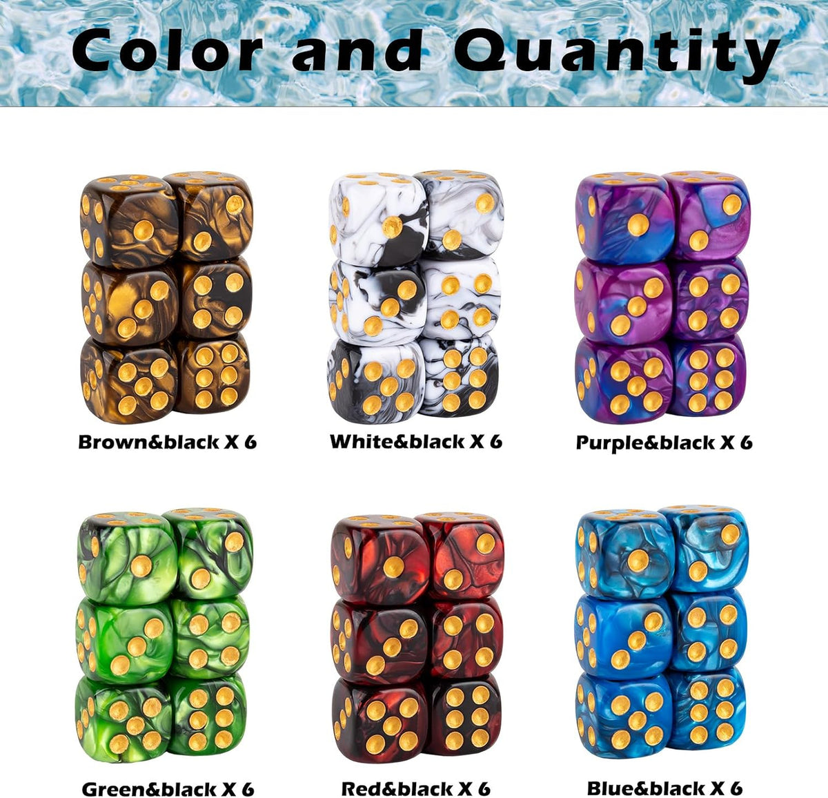 36 Pieces 16mm Marble D6 Dice 6 Sided Dice Set Round Corner Board - image 3