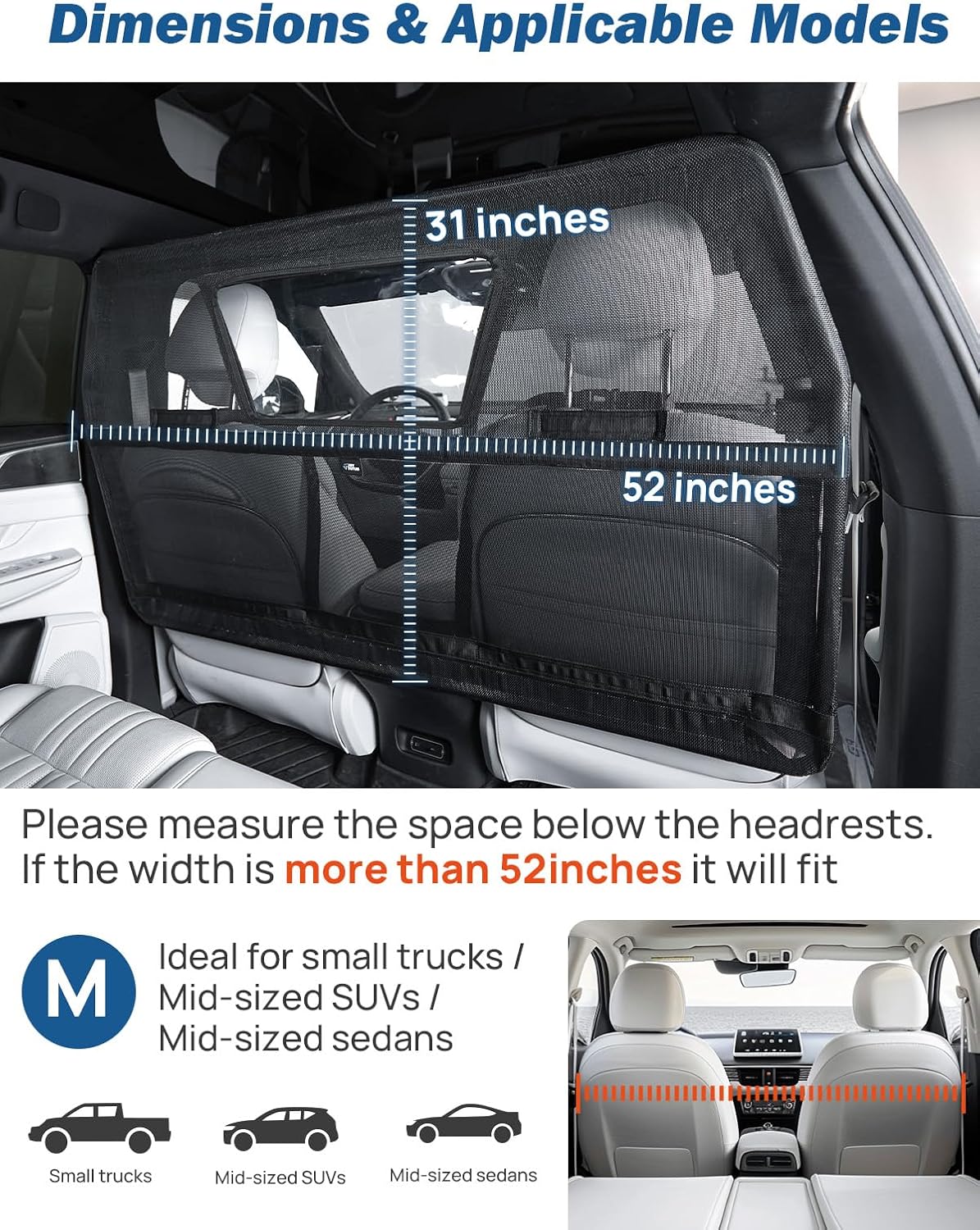 JOYTUTUS 52" Wide Dog Car Barrier with Removable Visual Window - Medium 52"*31" - image 4