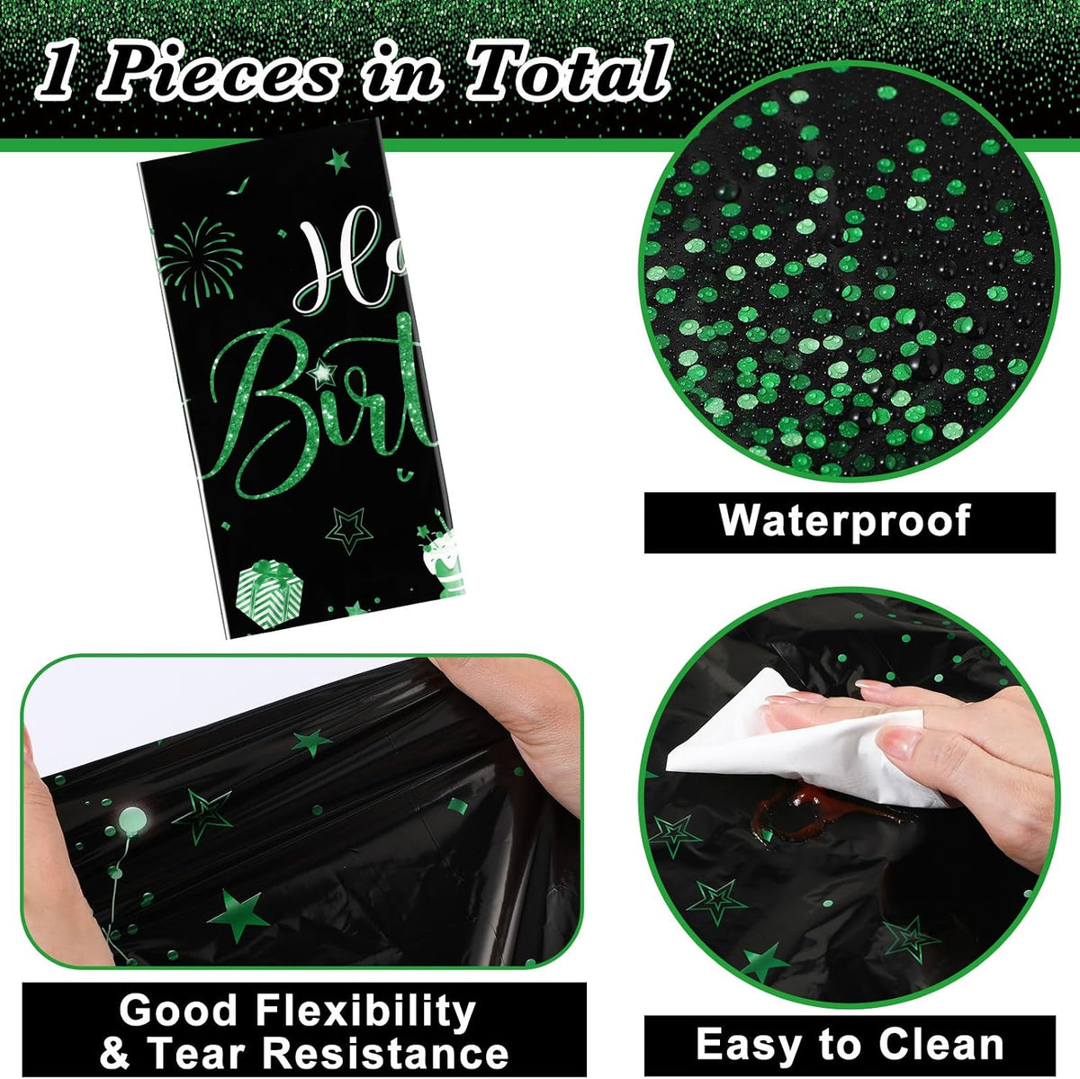 Tudomro 3 Pcs Plastic Happy Birthday Party Tablecloths - Black Green / 3 - image 2