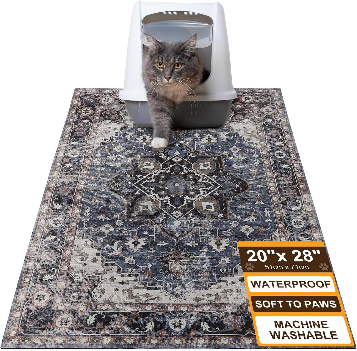 Cat Litter Mat, 20" x 28" Litter Trapping Mat, Waterproof – Daily Care for Cats - Classic Retro / 20x28 Inch (Pack of 1)