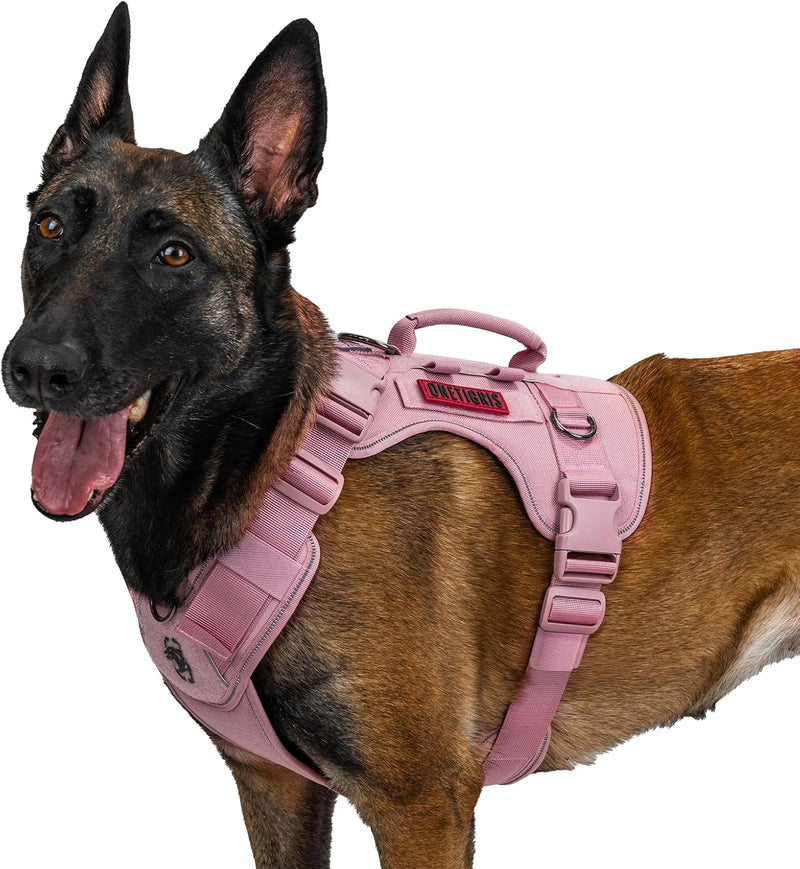 OneTigris No Pull Tactical Dog Harness for Medium Large Dogs – Essentials for Dogs - Pink / L: (N:18"-25", C:27"-36", B.L:10.5", L.L:13.5")