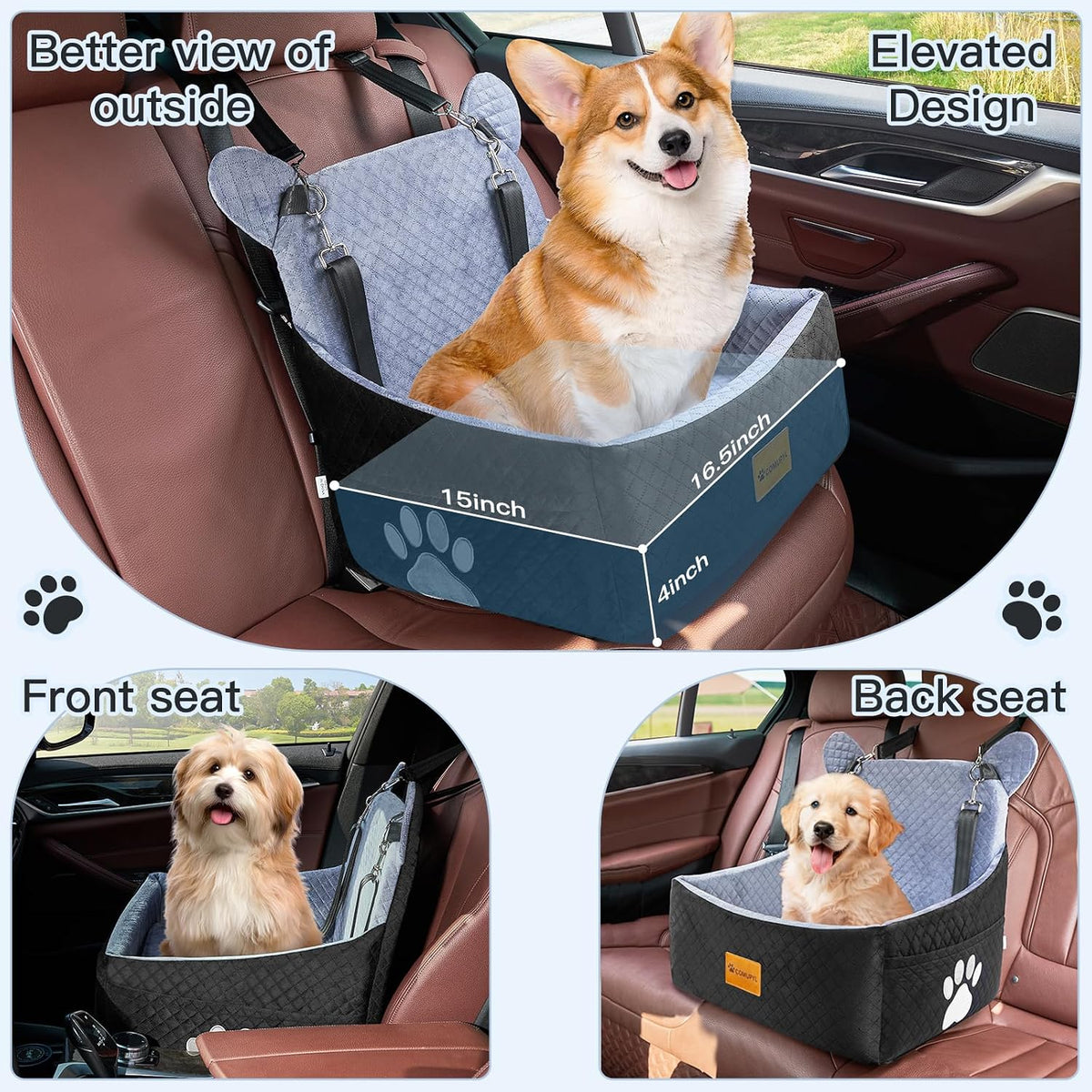 Dog Car Seats for Small/Medium Dogs up to – Essentials for Dogs - grey black - image 2