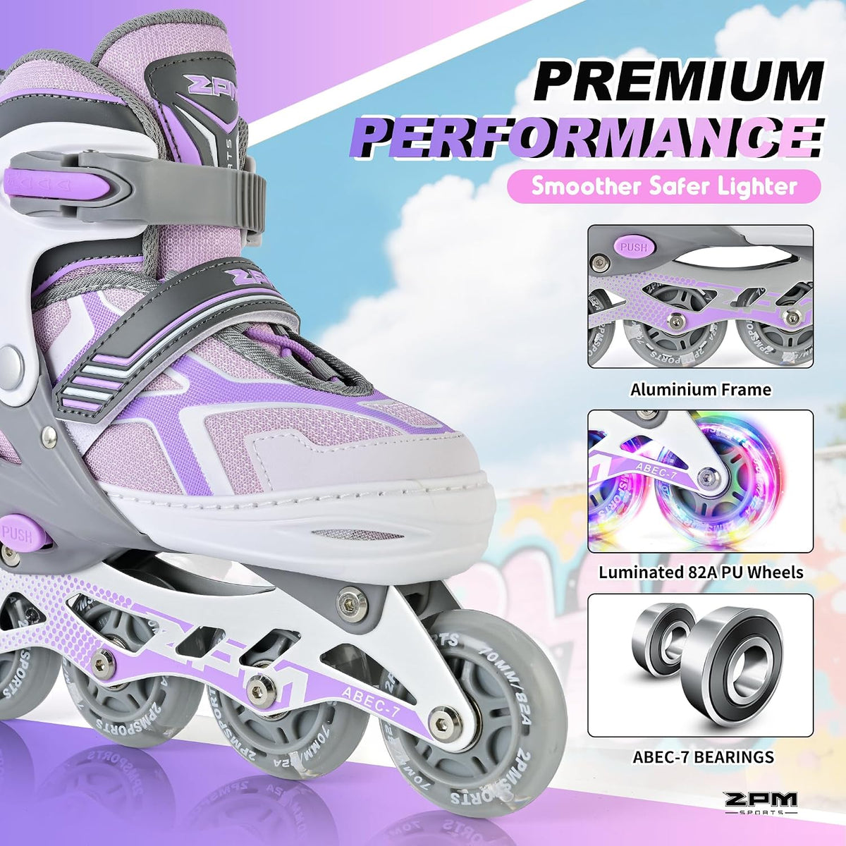 2PM SPORTS Adjustable Inline Skates for Kids, Youth and Adults – Fun for Kids & Family - F Violet / Large - Youth (4.5-8 US) - image 4