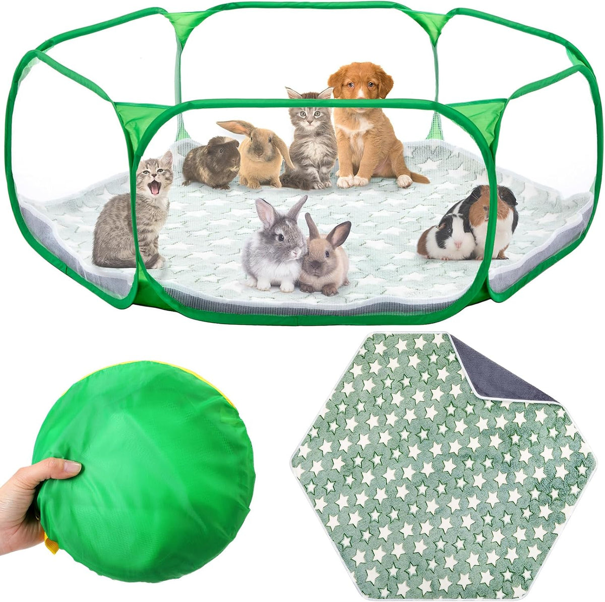 Guinea Pig Playpen with Mat Small Animal - Green / Star