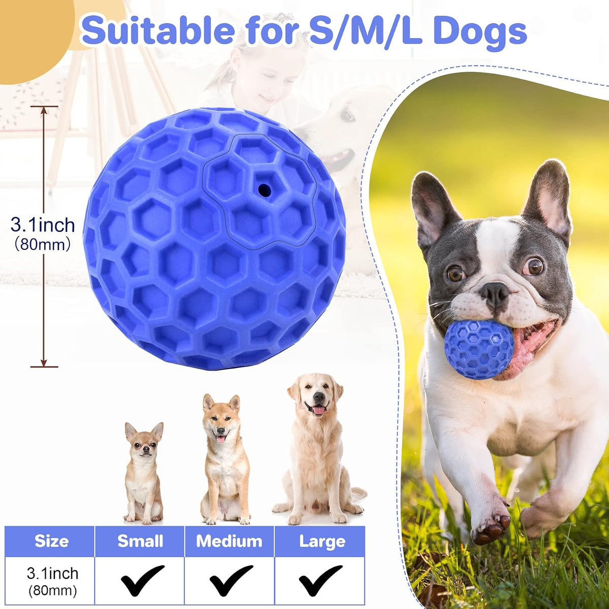 DISSKNIC Indestructible Squeaky Dog Ball, Relieves Anxiety - Large / Blue - image 2
