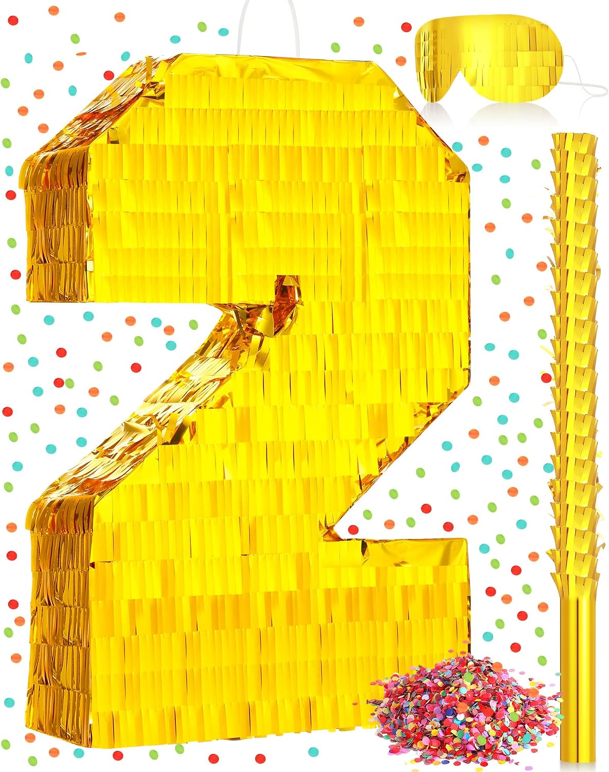 Sratte gold foil number piñata set with gold blindfold, piñata stick and bag of confetti - view 7