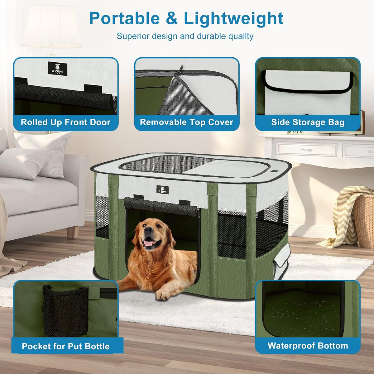 X-ZONE PET Dog Playpen, Puppy Cat Play Pen Portable Foldable Indoor/Outdoor Tent Crate Cage - Green / X-Large - image 3