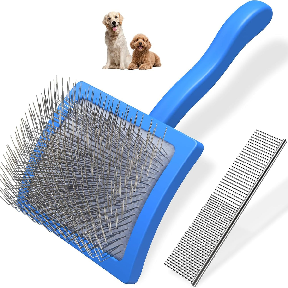 2PCS Slicker Brush for Dogs & Pet Comb - Blue / Large