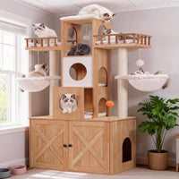 Heybly Cat Tree with Litter Box Enclosure for Indoor Big Cat HCT110SG – Essentials for Cats - Walnut / 60 inch