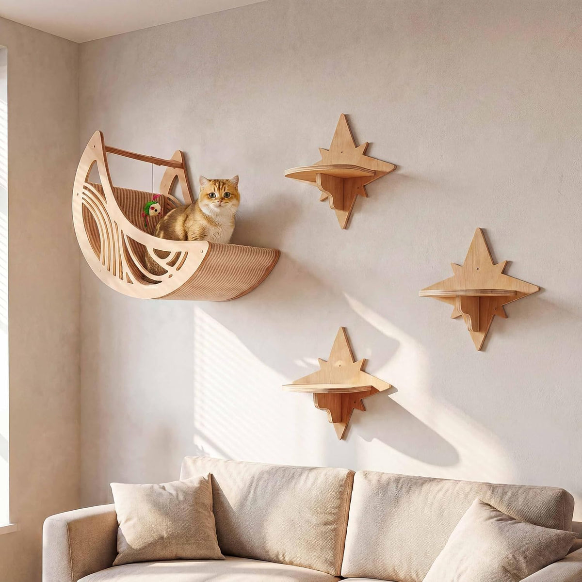 Moon & Star Cat Wall Shelves - Beige / M - image 2