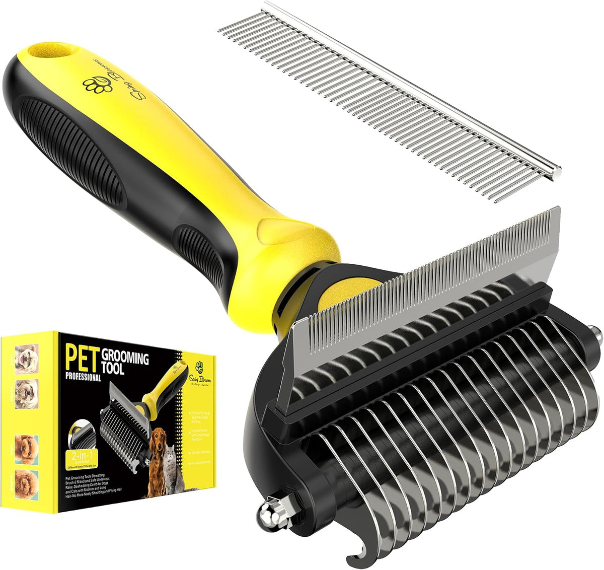 Spring Blossoms-2 in 1 Professional Grooming Rake for Cats - Lemon Yellow