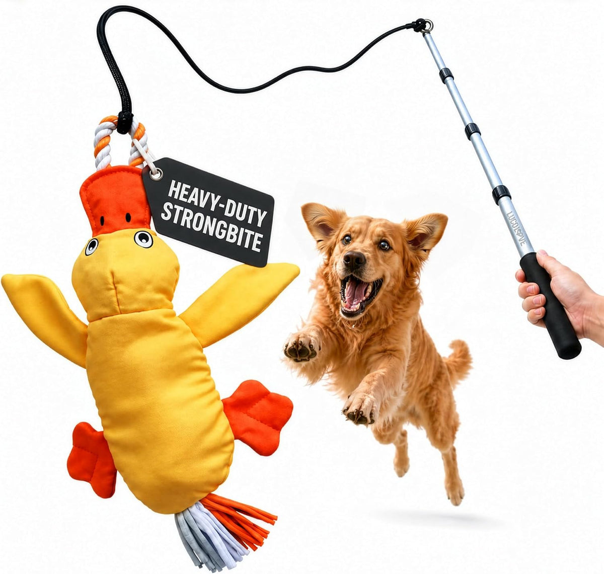 Flirt Pole for Dogs Heavy Duty 35 Inch Teaser Wand with Duck Toy – Essentials for Dogs - Duck / 35" Pole