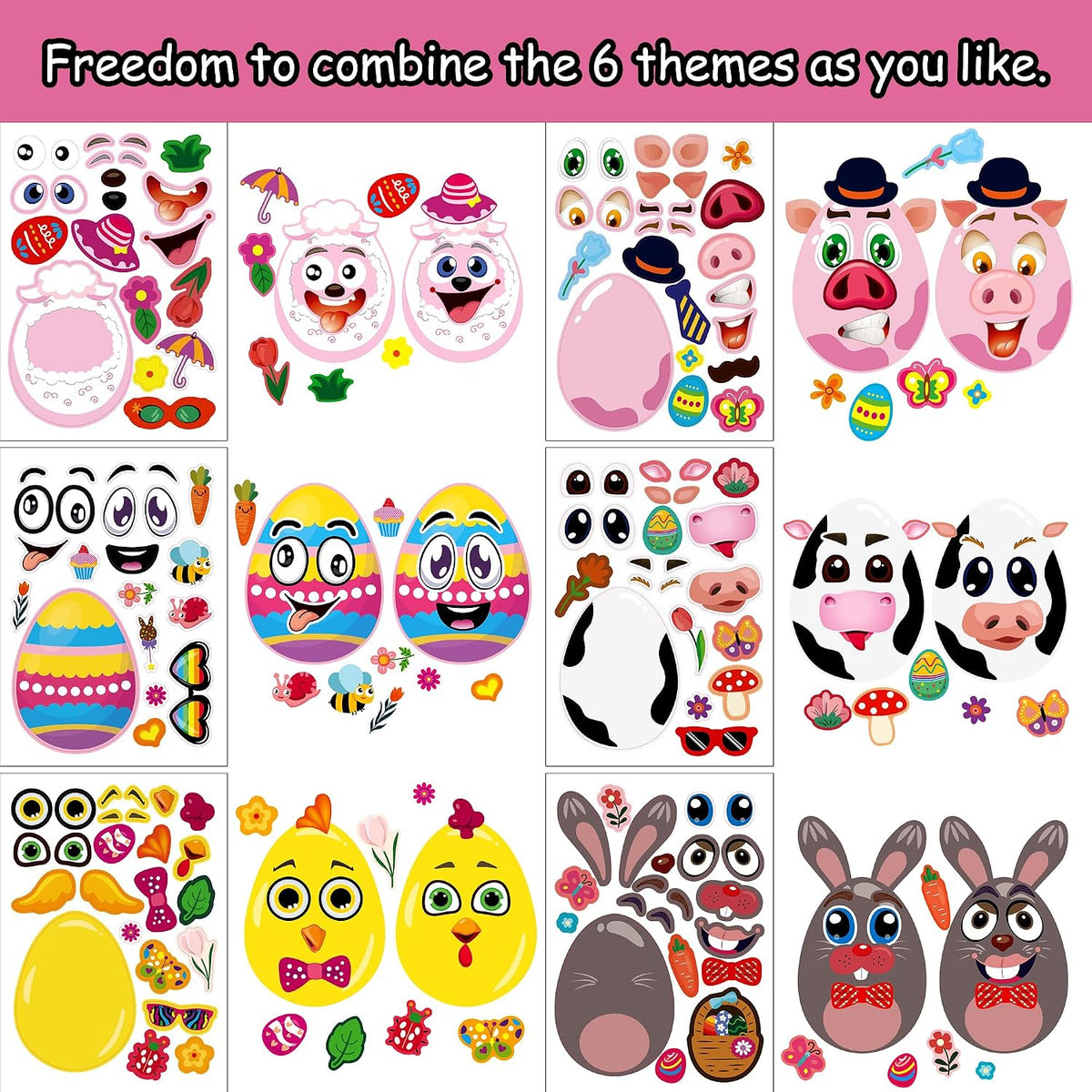 Halloween Stickers for Kids, 24 DIY Face Sheets - Easter - image 2