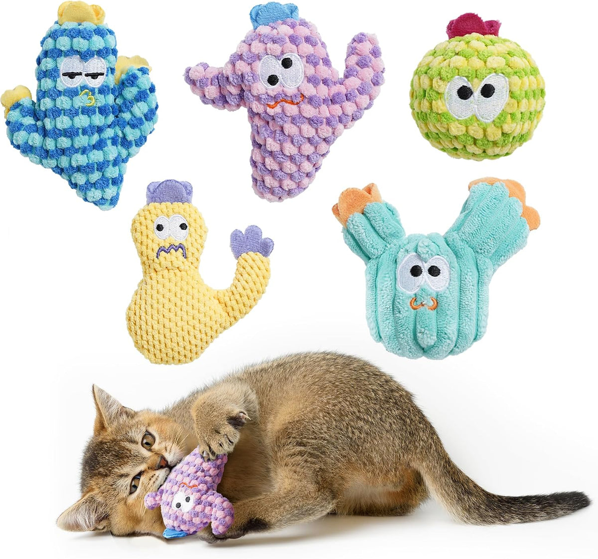 Cactus Catnip Toys, 100% Pure Organic Catnip-Filled Toys Without Cotton – Essentials for Cats - Colorful Cactus