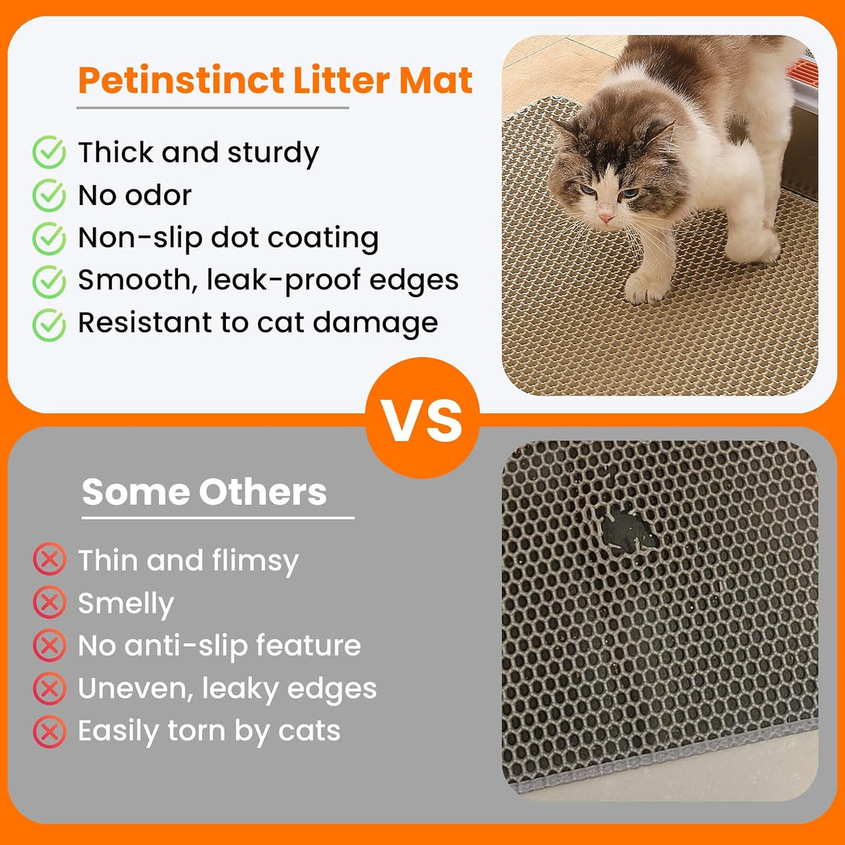 Cat Litter Mat, Double Layer Honeycomb Litter Box Mat – Daily Care for Cats - 46x26 Inches / Beige - image 3