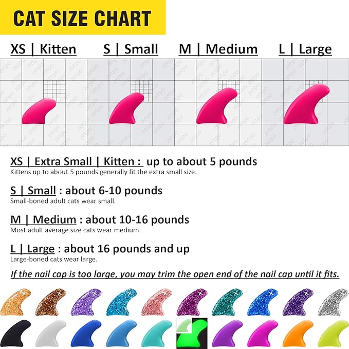 zetpo Cat Nail Caps | Cat Claw Covers | with Adhesives and Applicators (S, 20x Colors | 200 pcs)
