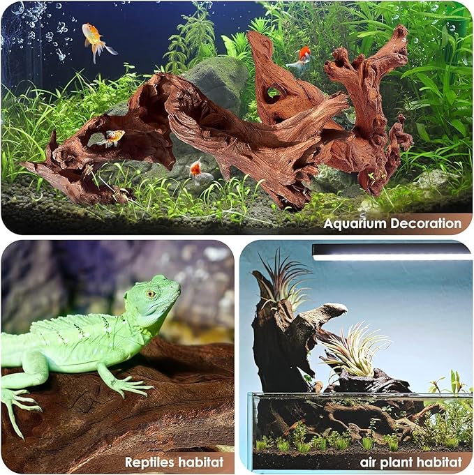 Natural Small Aquarium Driftwood for Fish Tanks & Reptile Terrariums – Safe Fish Tank Decorations, Unique Twisted Branches 10-Piece 2-4 Inch Low Tannin, Easy to Sink