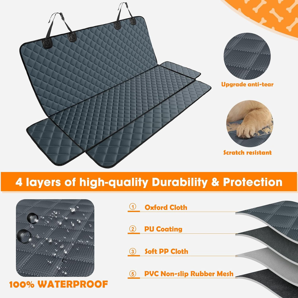 MIXJOY Dog Car Seat Cover - Grey / 53"W x 47"L - image 4