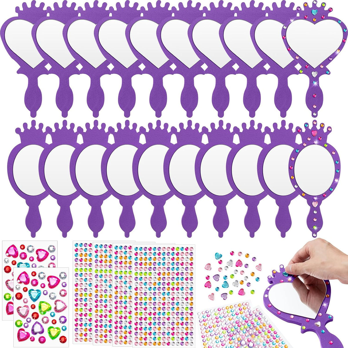 Geetery unbreakable kids mirror craft kit, 20 heart and oval foam princess mirrors in pink, blue and - view 4