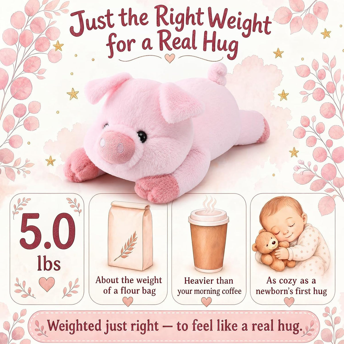 gnomantic Turtle Weighted Stuffed Animals, Plush Pillow for Kids – Fun for Kids & Family - Pink Pig / Large / Pig - image 3