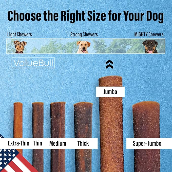 ValueBull USA Collagen Sticks for Dogs, 6 Inch Jumbo Chews, Natural Long-Lasting Dog Treats, 50 Count - Promotes Joint, Skin & Coat Health with Glucosamine and Chondroitin