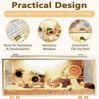 Prolee Hamster Cage Wooden Chew Proof, Extra Large Mice and Rat Habitat Openable Top with Acrylic Sheets Solid Built Small Animal Cage with Leg Stands, 48 Inch Long